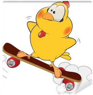 Yellow Chicken And Skate Board Cartoon Wall Mural • - Cartoon (400x400)