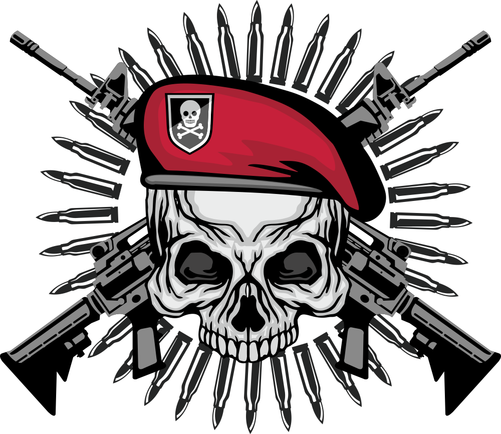 Printed T-shirt Skull Clothing - Skull Weapon Png (1000x866)