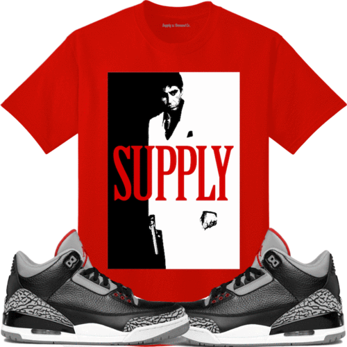 Supply & Demand T-shirt Jordan 3 Black Cement Sneaker - Jordan 3 Sneaker Tees (500x500)