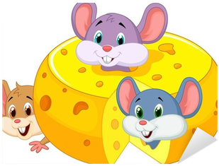 Cartoon Mouse Hiding Inside Cheddar Cheese Sticker - Dibujo De Un Queso Animado (400x400)