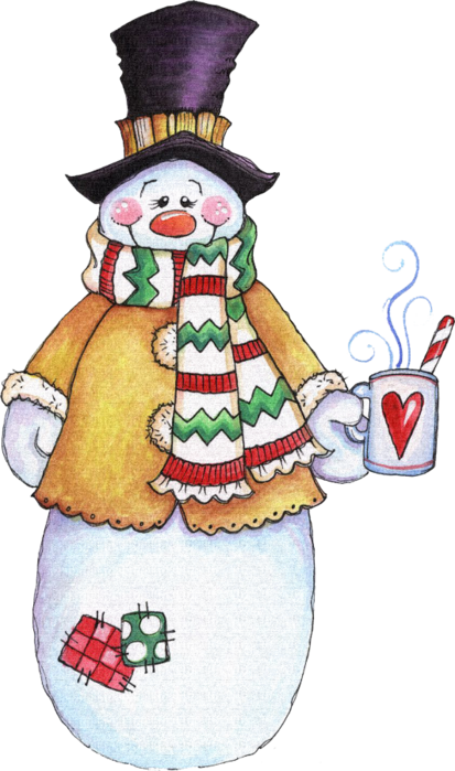 Clip Art Happy Winter Coffee Mugs - Snowman Drinking Hot Cocoa (413x699)