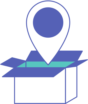 Opened Cardboard Box With Map Pointer On Top In Blue - Blue (550x550)