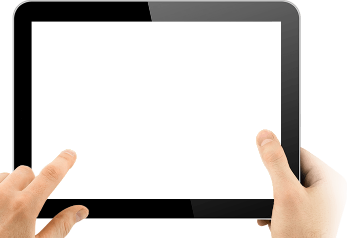 Two Hands Holding Empty Tablet - Tablet Hand Png (693x475)