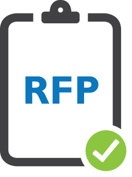 Blue Rfp On Black Clipboard With White Checkmark In - Request For Proposal Clip (449x600)