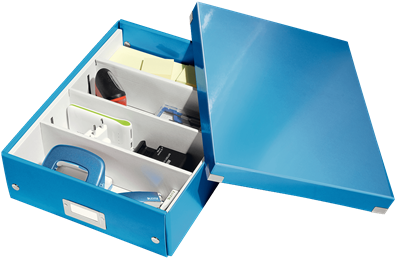 Organiser Box With 2-4 Flexible Compartments - Leitz Click & Store Medium A4 Organiser Box Blue (440x336)