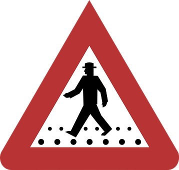 Warning, Pedestrian Crossing, Road Sign - Sweden (358x340)