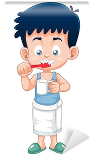 Vector Illustration Of Boy Brushing His Teeth Wall - Clip Art (400x400)