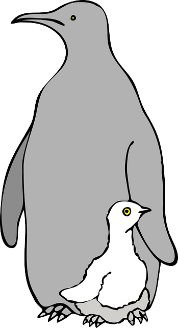 Penguin, One, Child, Cartoon, Bird, Snow, Parent - Anne Ve Yavruları Çizimleri (1309x2400)