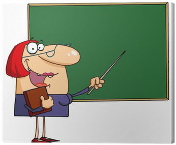 Female Teacher Pointing To A Chalkboard Canvas Print - Cartoon Teacher (400x400)