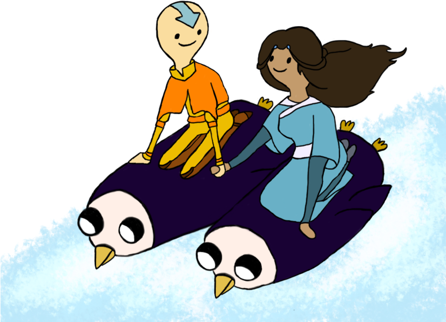 Penguin Sledding By Muffinsja - Cartoon (900x675)