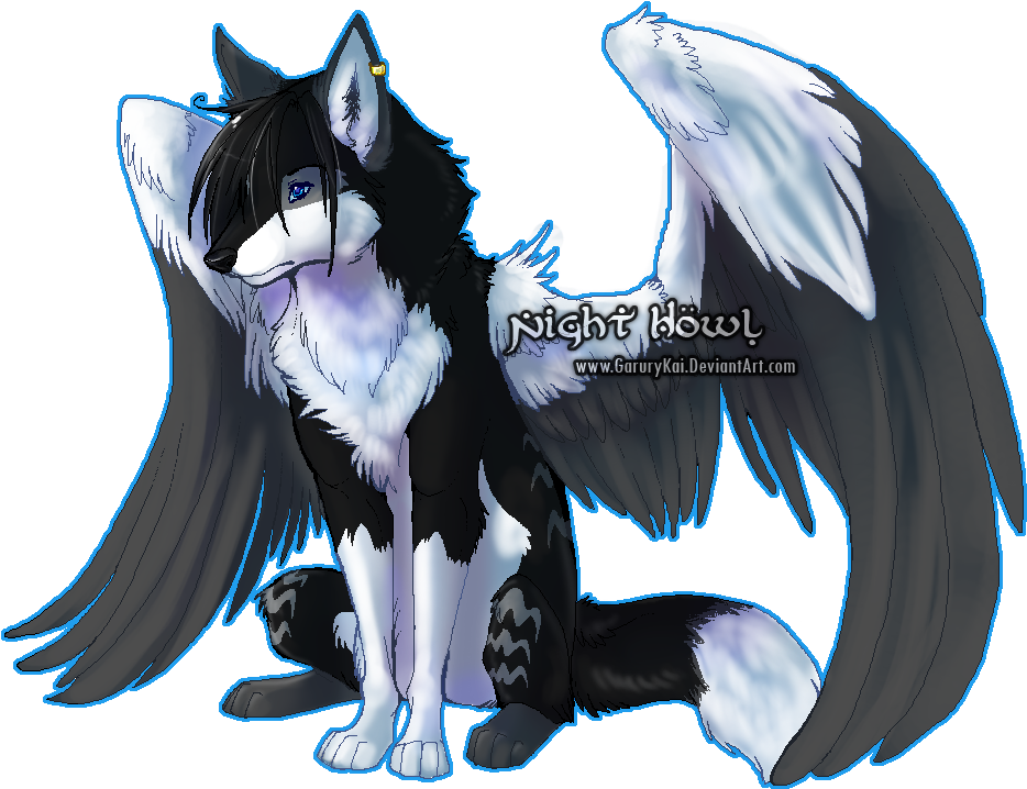 Night Howl Winged Wolf - Anime Wolves With Wings (943x725)