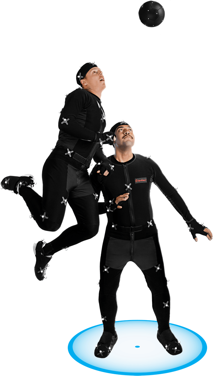 Soccer Players With Mocap Suits Demonstrating How Optitrack - Optitrack Motion Capture Suit (744x1312)