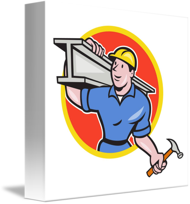 Construction Steel Worker Carry I-beam Circle Cart - Acero Dibujo Animado (606x650)