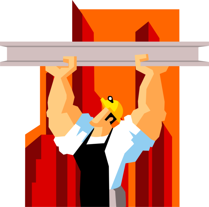 Vector Illustration Of Powerful Construction Worker - Clip Art (707x700)