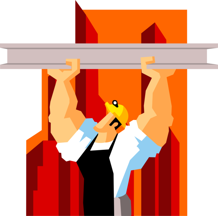 Vector Illustration Of Powerful Construction Worker - Clip Art (707x700)
