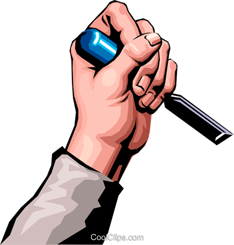Hand With Chisel Royalty Free Vector Clip Art Illustration - Chisel (459x480)