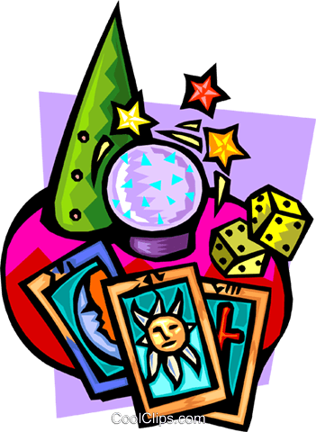 Crystal Ball With Tarot Cards And Dice Royalty Free - Tarot Cards Clipart (351x480)