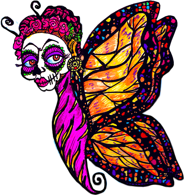 Hand Drawn Clip Art Day Of The Dead And Halloween Fairies - Illustration (1160x772)