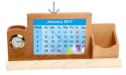 42% Wooden Desk Top With Watch & Calendar Mgm-0689 - Hardwood (700x250)