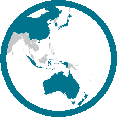 Melbourne, Japan, Korea, Indonesia, Singapore, China - Asia Pacific Vector Map (400x400)