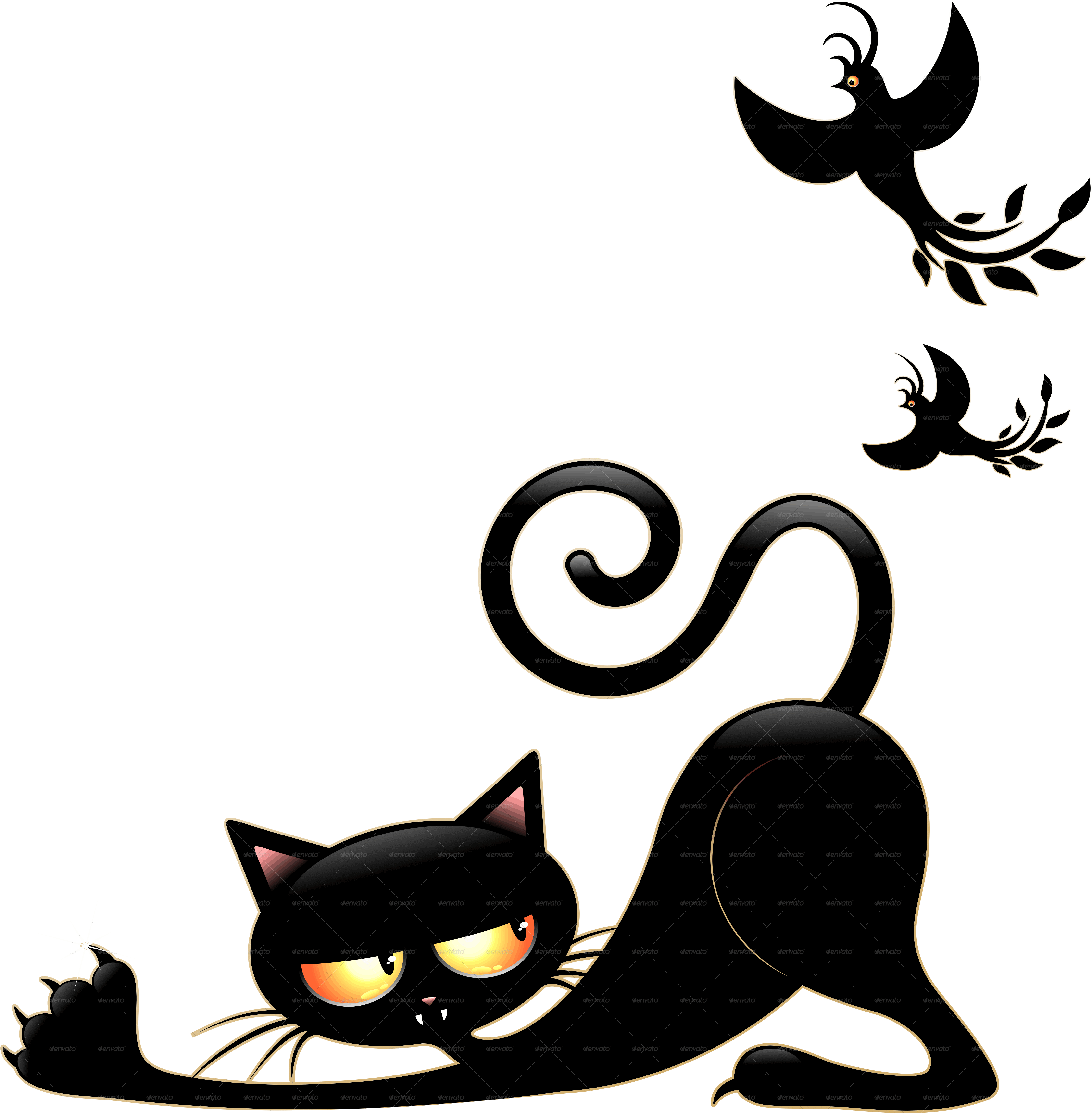 Cat Cartoon In Ambush With Mouse And Birds By Bluedarkat - Black Cat Cartoon Png (5000x5000)