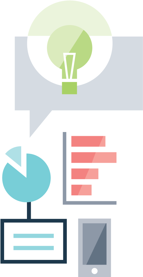 Illustration Of A Word Bubble, Lightbulb, Graphs And - Graphic Design (500x955)