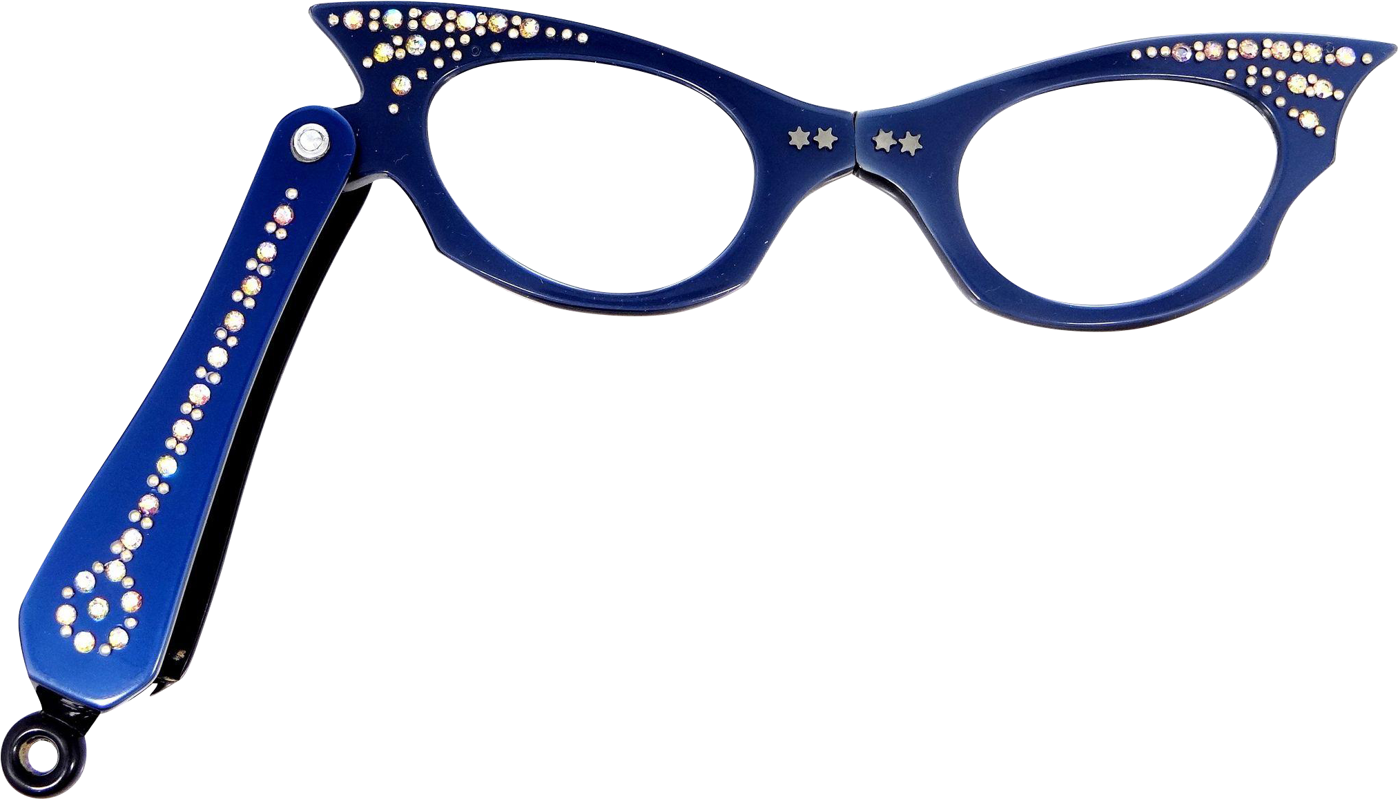 Vintage Blue Rhinestone Folding Cat's Eye Glasses - Vintage Blue Rhinestone Folding Cat's Eye Glasses (2024x2024)