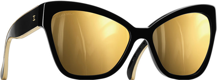 Channel Black & Gold Cat-eye Sunglasses With 18 Karat - Sunglasses (764x509)