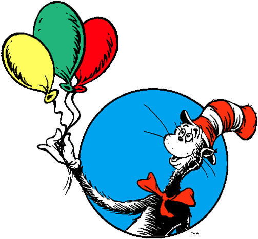 Cat In The Hat With Balloons - Dr Seuss Clip Art (511x475)