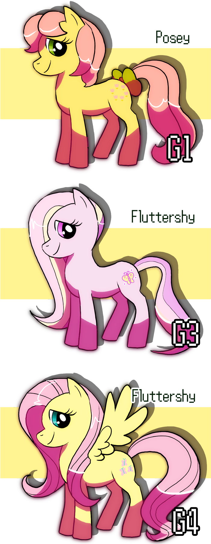 Fluttershy's Evolution By ~shufflestripes On Deviantart - Evolution Of My Little Pony (700x1810)