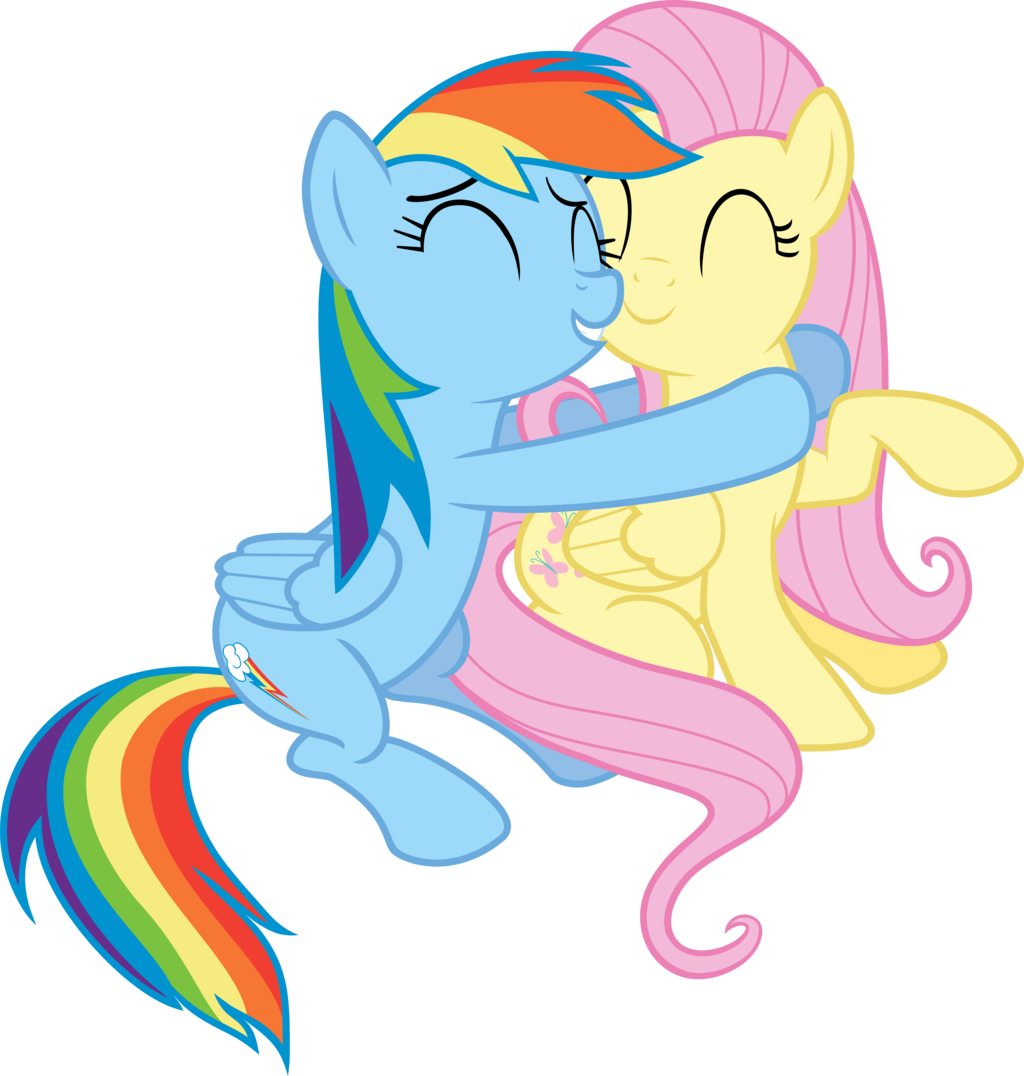 Fluttershy/rainbow Dash - Rainbow Dash And Fluttershy Hugging (1024x1076)