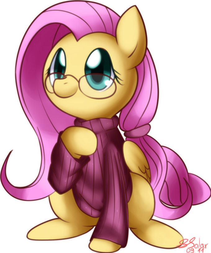 Solar-slash, Clothes, Fluttershy, Glasses, Ponytail, - Mlp Ponies In Sweaters (680x815)