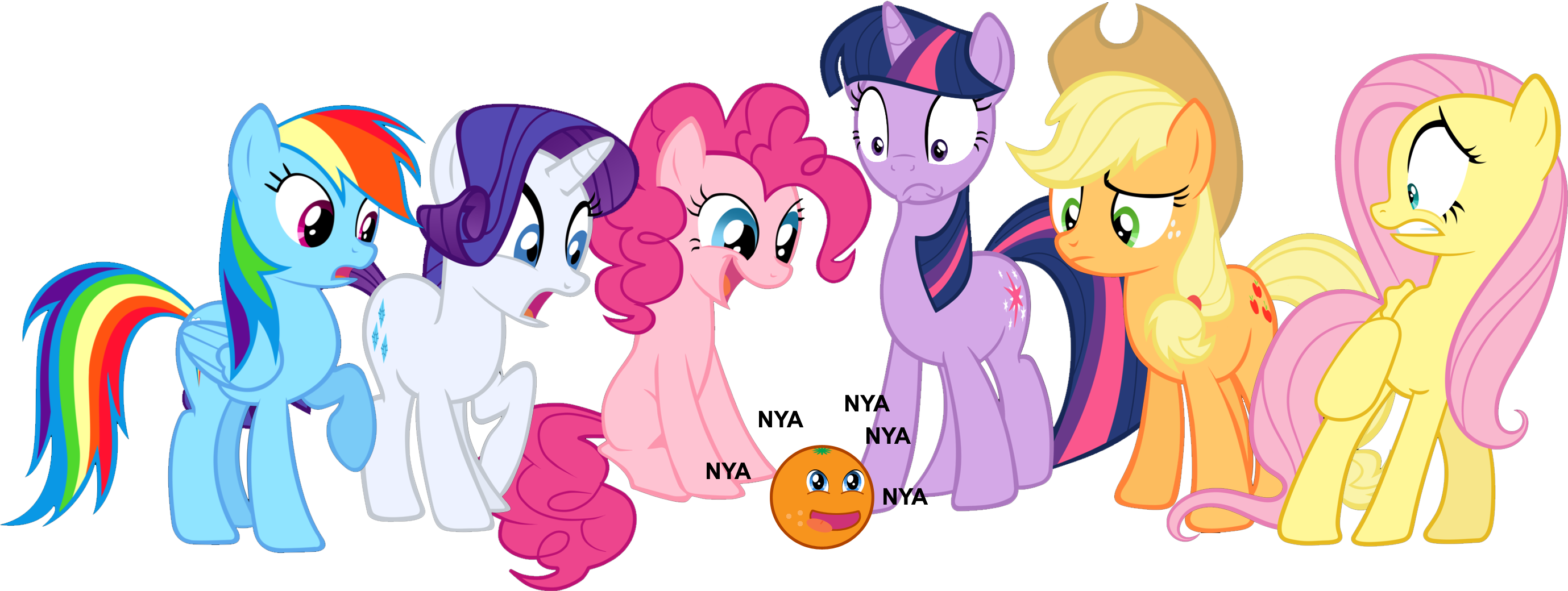 Mane 6 And The Annoying Orange By D-azulrgb - Anime Base 6 Mane (2757x1127)