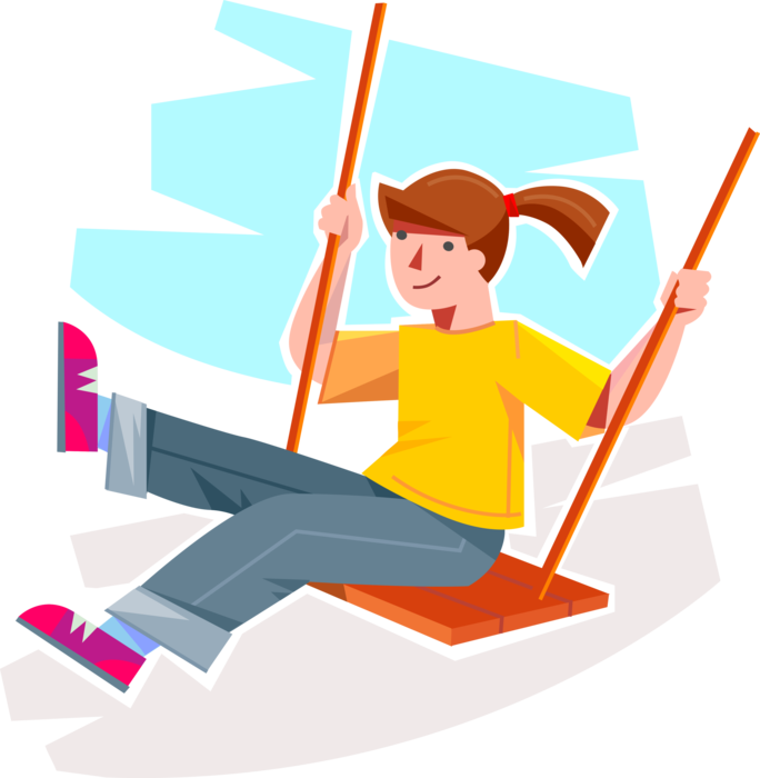 Vector Illustration Of Young Girl Swings On Playground - Illustration (684x700)