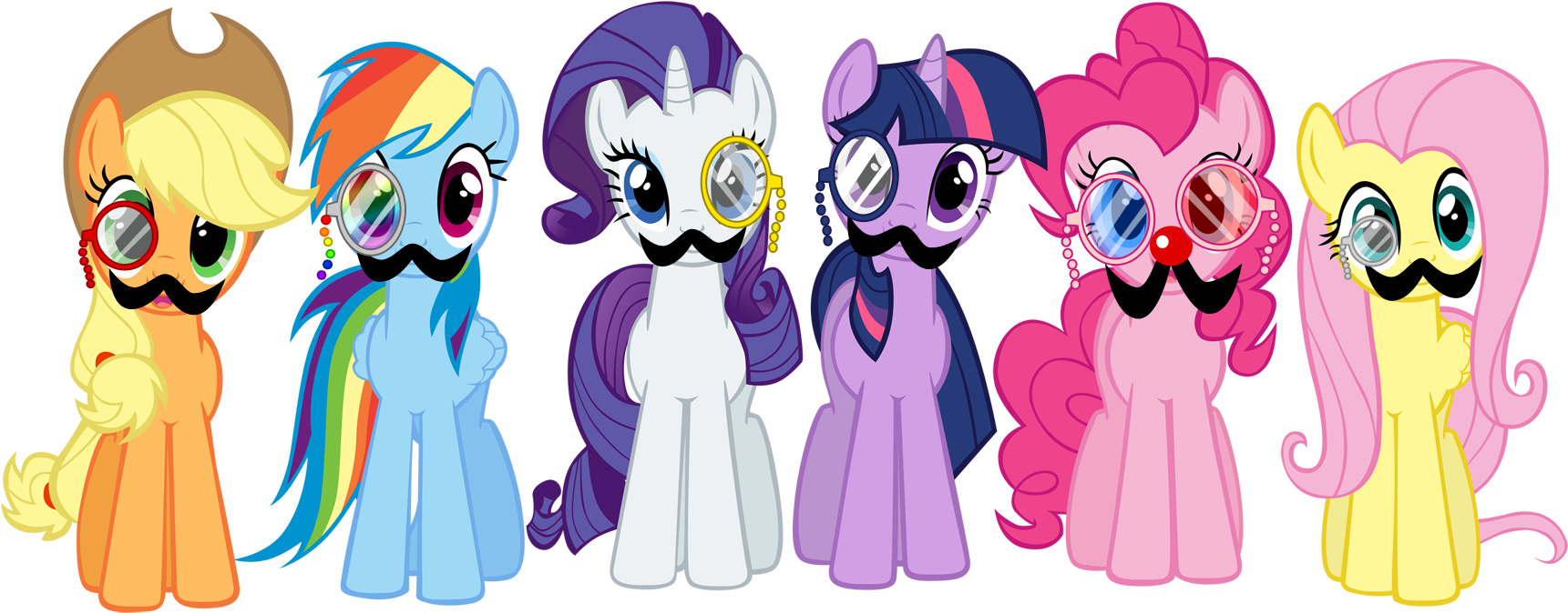 Mane 6 With Monocles - Cartoon (2000x767)