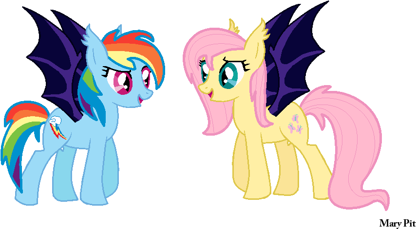 Bat-ponies Fluttershy And Rainbow Dash By Maryponyartist - Fluttershy The Bat Pony (990x492)