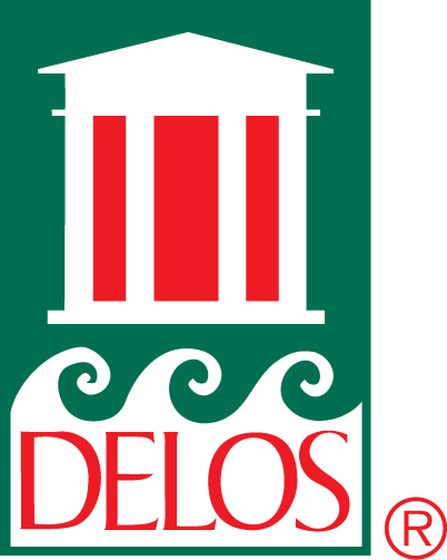 Delos Logo In Christmas Colors - Intimate Encounters (402x503)