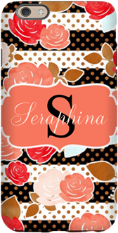 Coral Watercolor Floral Monogram Iphone Slim> Coral - Pink Black Flower Horizontal Stripe Shower Curtain (350x350)