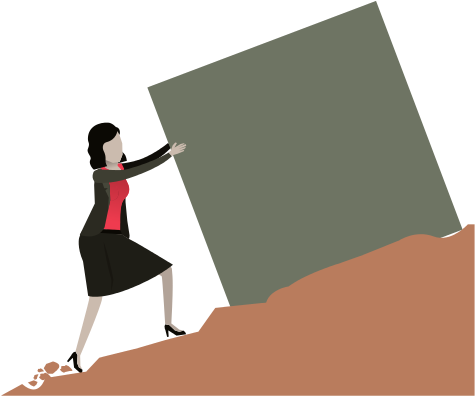 Business Woman Pushing A Block Over Rock Landscape - Vector Graphics (550x550)