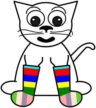 Cat In Rainbow Socks Black White Line Art 38 - Cartoon Cat In Socks (333x374)