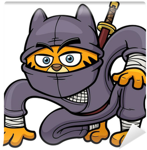 Vector Illustration Of Cartoon Cat Ninja Wall Mural - 卡通 貓 忍者 (400x400)