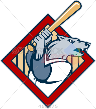 Stock Illustration Of Cartoon Rendition Of Wolf Holding - Baseball Bat (340x385)