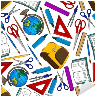 School Supplies And Accessories Seamless Pattern Sticker - Pattern (400x400)