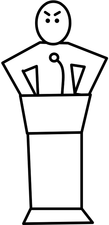 Speaker, Podium, Lectern, Microphone, Angry, Face - Public Speaking Clipart Black And White (360x720)