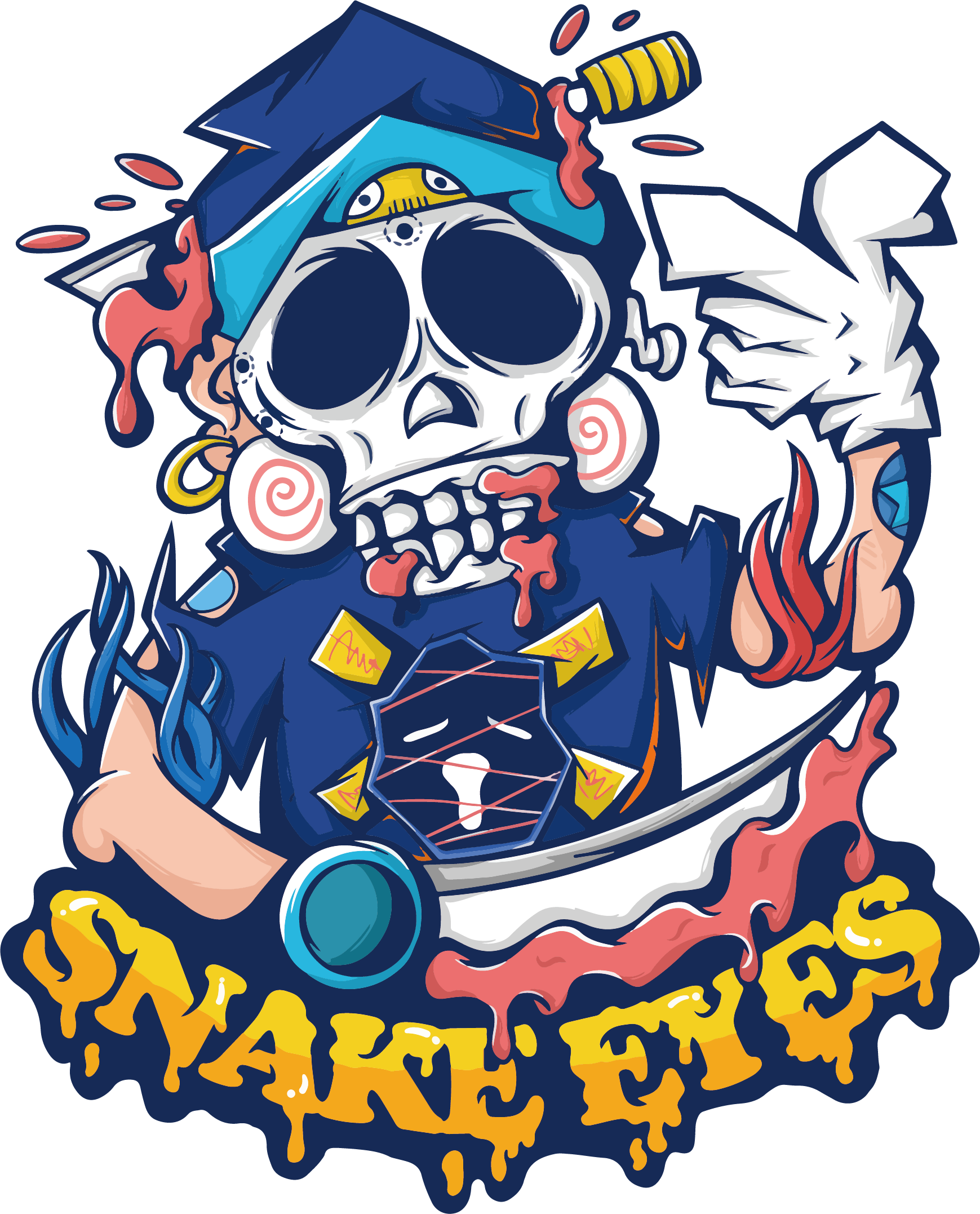 T-shirt Skull Clip Art - Cartoon Vectors Vektor Skateboard Skull Png (1739x2154)