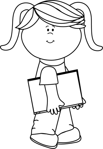 Black And White Girl Walking With A Book - Black And White Girl Clip Art (347x500)