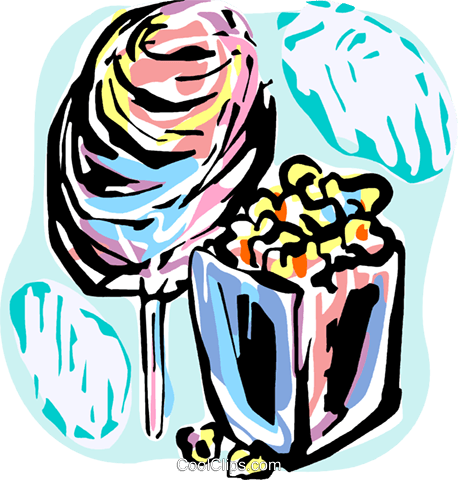 Cotton Candy And Popcorn Royalty Free Vector Clip Art - Cotton Candy And Popcorn (458x480)