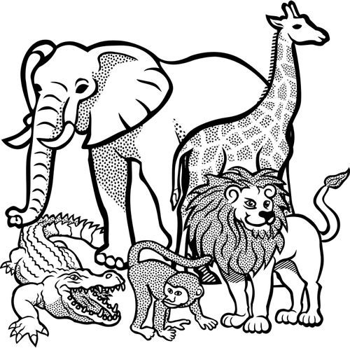 Outline Drawing Of African Animals Public Domain Vectors - Wild Animals Coloring Page (500x497)