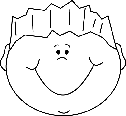 Black And White Sad Face Boy Clip Art - Happy Face Cartoon Boy (531x487)