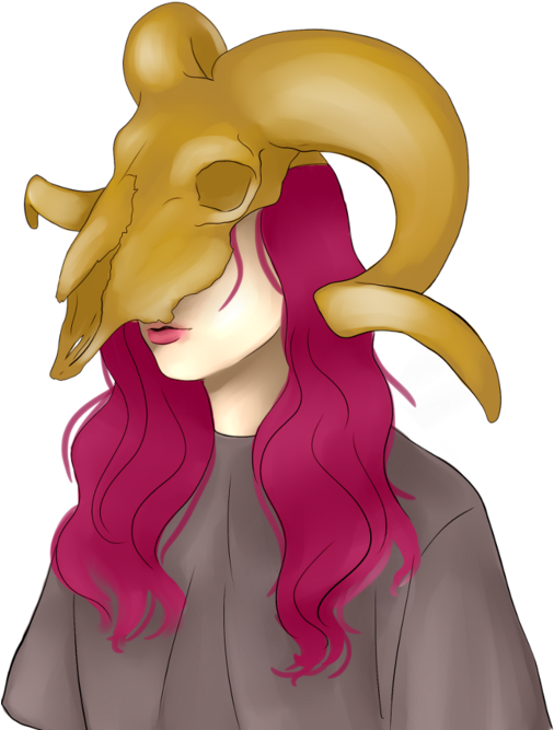 Girl In Golden Ram Skull By Joyfulnihilist - Illustration (600x720)